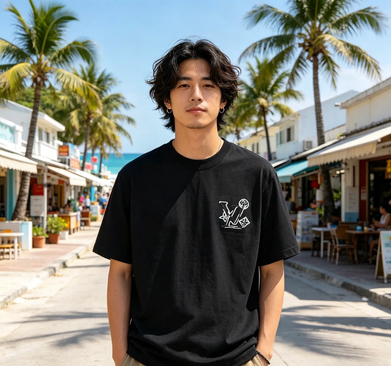 Louis Vuitton/Louis Vuitton 26ss four-leaf star flower printed short sleeves on the back